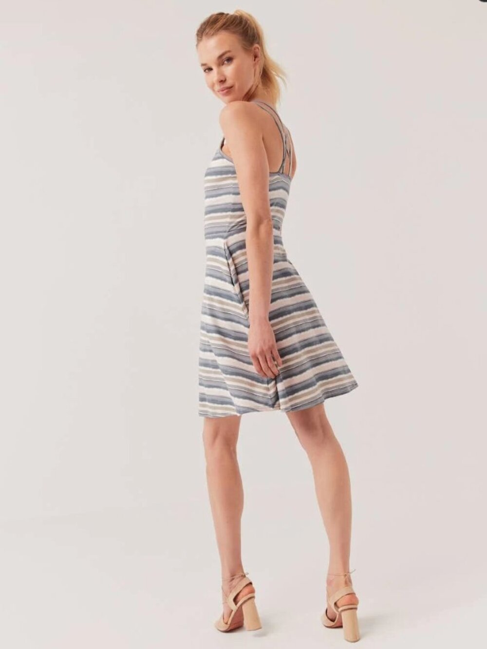 PACT Striped Built in Bra Dress Organic Cotton Fit & Flare Dress with Pockets S - Picture 2 of 11